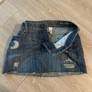 Billabong Women's Distressed Blue Denim Mini Skirt